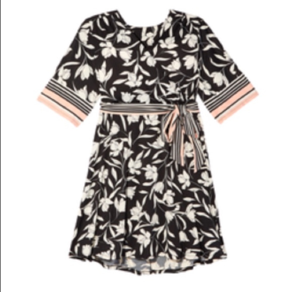 Floral Knit Faux Wrap Dress